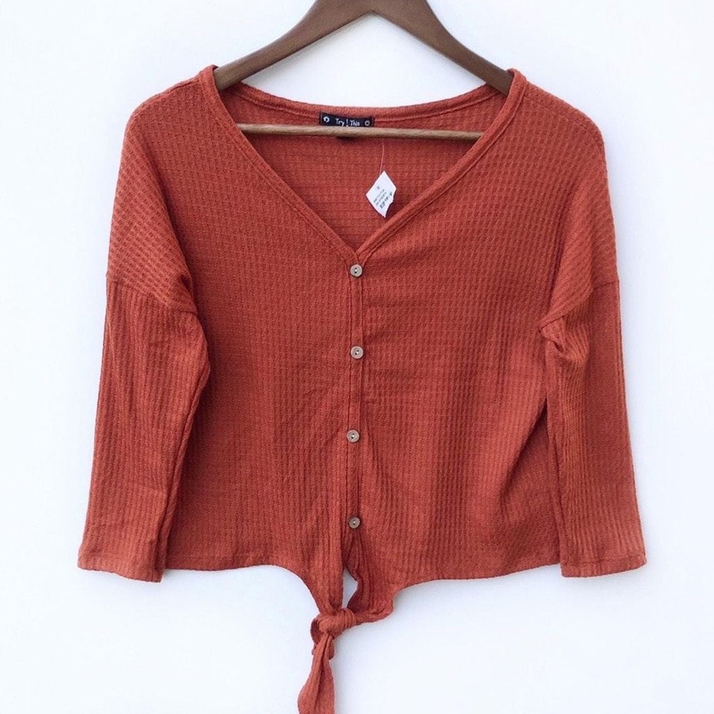 Try! This NWT Orange waffle knit top 3/4 sleeve. Fall, comfy, cute